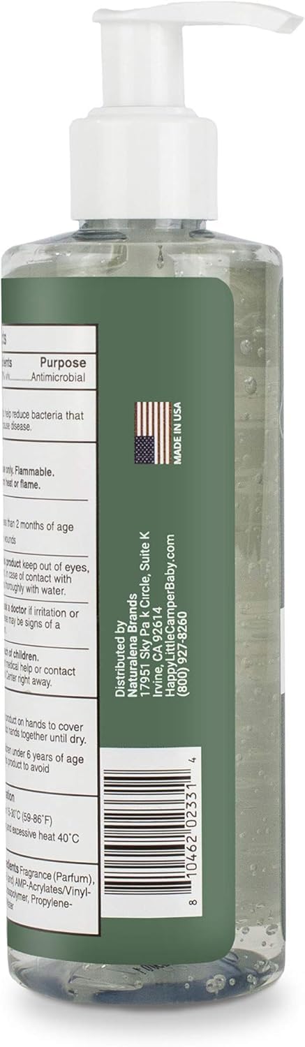 Happy Little Camper Hand Sanitizer with Lemon Zest Scent - Moisturizing Gel with Vitamin E & Antimicrobial Formula- Contains 70% Ethyl Alcohol - Travel Size, Made in USA - 2x 8oz bottles