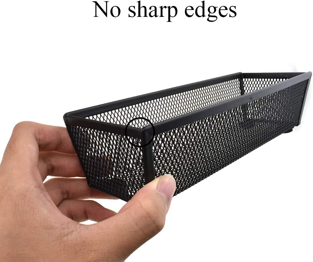 HAHIYO Stackable Mesh Tray Cup 9 x 3 x 2 inches Sturdy Container for Desk Drawer Organizer Collection for Home Office School kitchen Soft Foam Feet No Sharp Edges 2 Pack Black