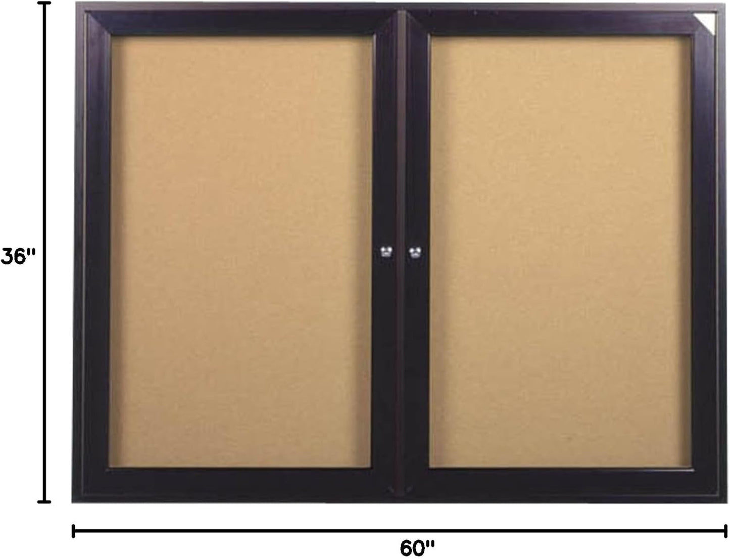 Ghent 36"x60" 2-Door indoor Enclosed Bulletin Board , Shatter Resistant, with Lock, Bronze Aluminum Frame - Natural Cork (PB23660K) Made in the USA