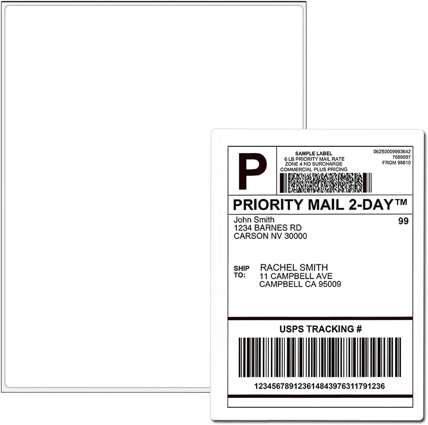 2500 Full Sheets Sticker Paper for Laser & Ink Jet Printers, 8.5" x 11" Full Sheet Address Shipping Label, 2500 Sheets 2500 Labels