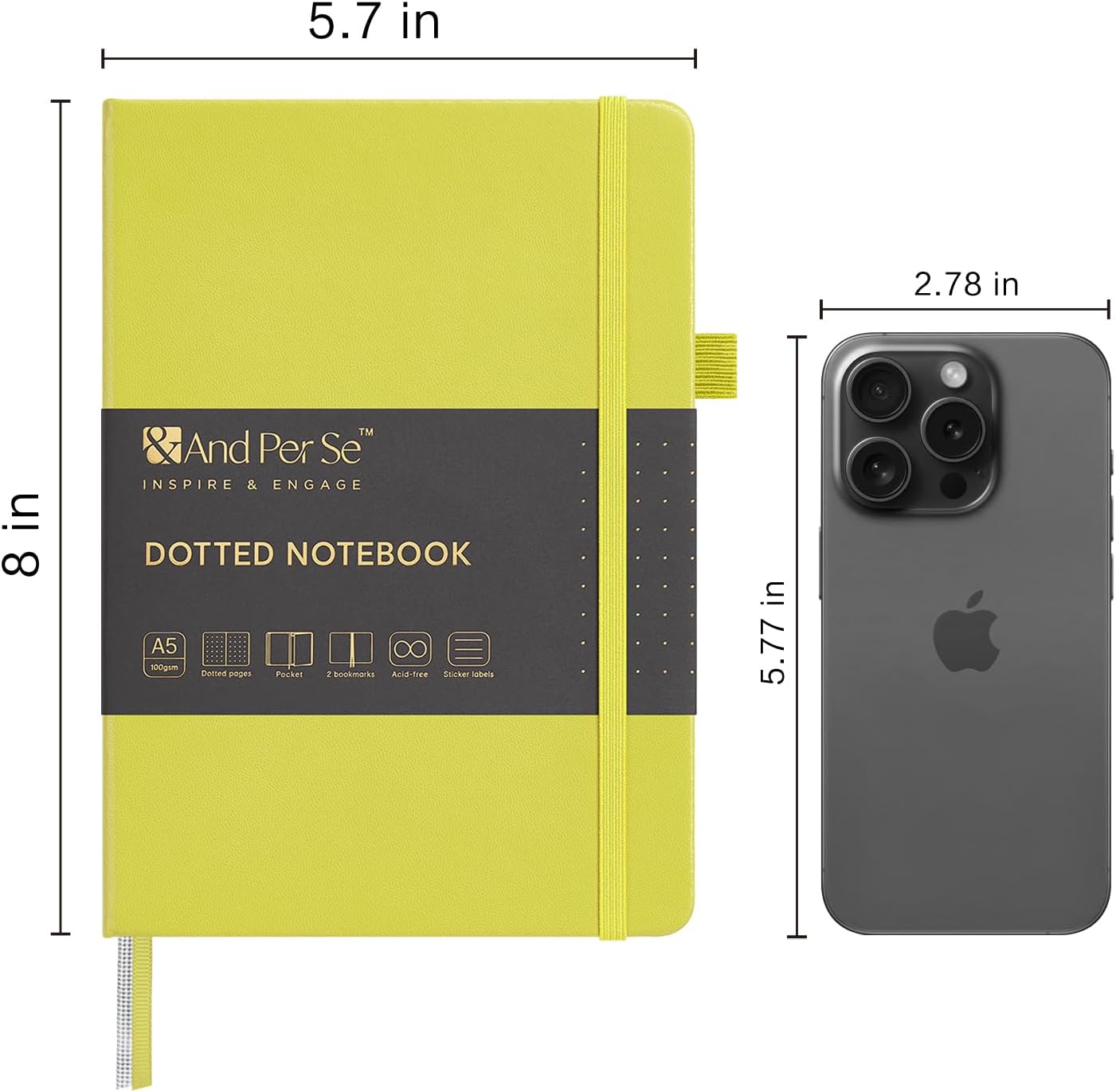 &And Per Se Dotted Journal Notebook, A5 Hardcover Bullet Dotted Journal, 160 Pages 100 gsm Thick Dotted Paper, 3 Sheets of Stickers Included - 5.7'' x 8''(Emerald)
