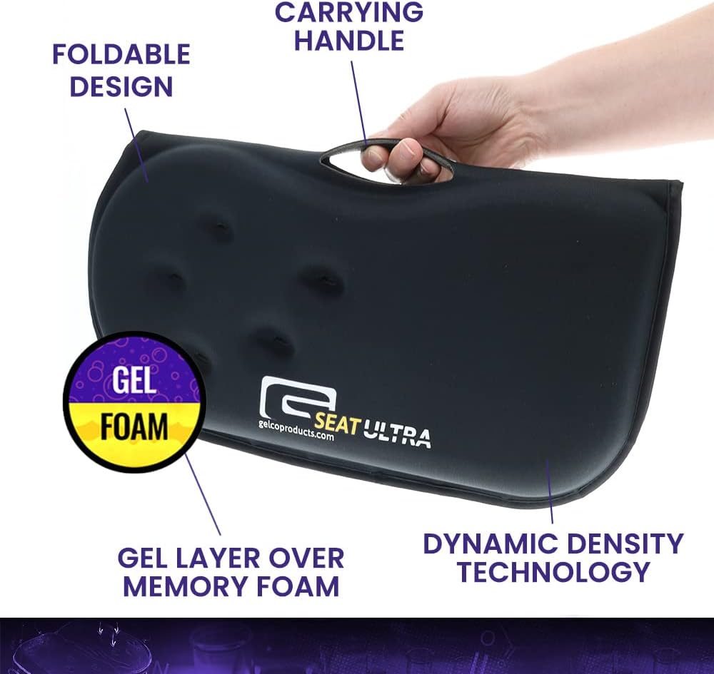 GSeat Ultra Orthopedic Gel and Foam Seat Cushion (Gray) – for Coccyx, Back, Tailbone, Prostate, Postnatal, and Sciatica Pain/Discomfort – Office, Car, Chair, Travel