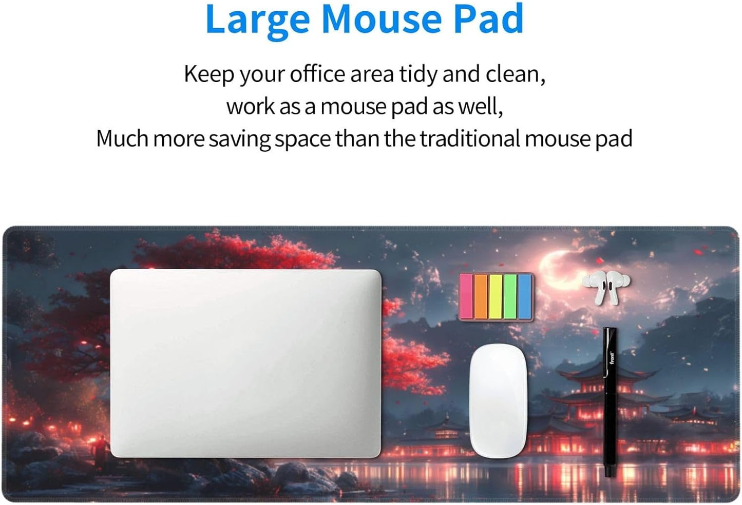 Gaming Mouse Pad Desk Pad,Extended Big Mouse Pad,31.5x11.8 Inch Long Computer Keyboard Mouse Mat Mousepad with 3mm Non-Slip Base and Stitched Edge for Gaming and Office⦠(Night Lake)