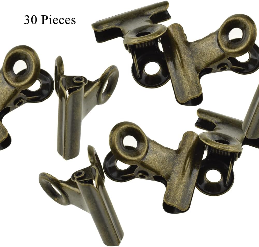 HAHIYO 0.87inch Brown Bulldog Clips Metal File Hinge Binder Clips Clamps Save Space Strong Spring Jaws Rock Solid Grip Book Lay Flat Deburred Edge for Hang Photos Wall Grid Dog Food 30PCS