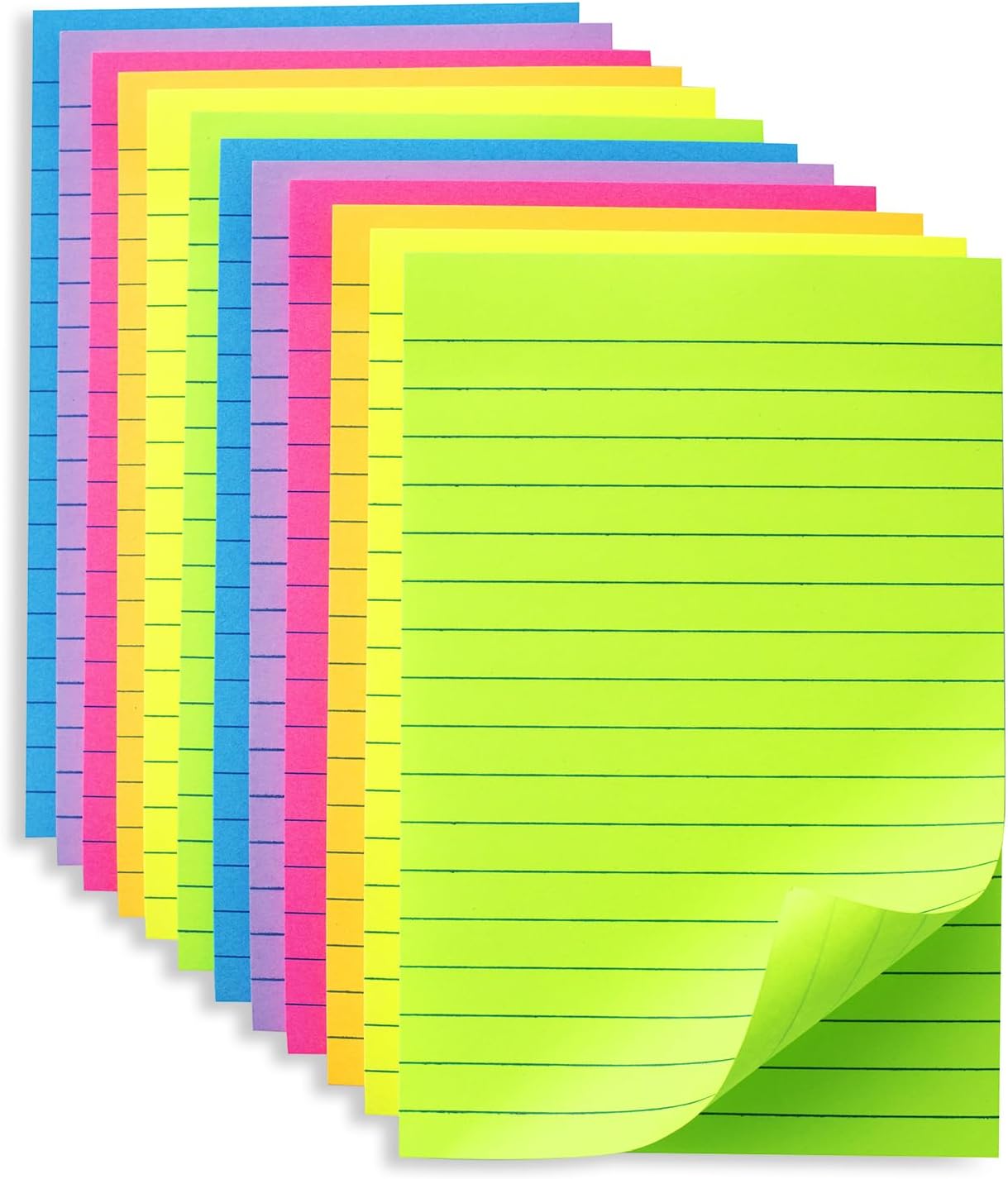 (12 Pack) Lined Sticky Notes 4x6 in Ruled Stickies Super Sticking Power Memo Pads Bright Colors