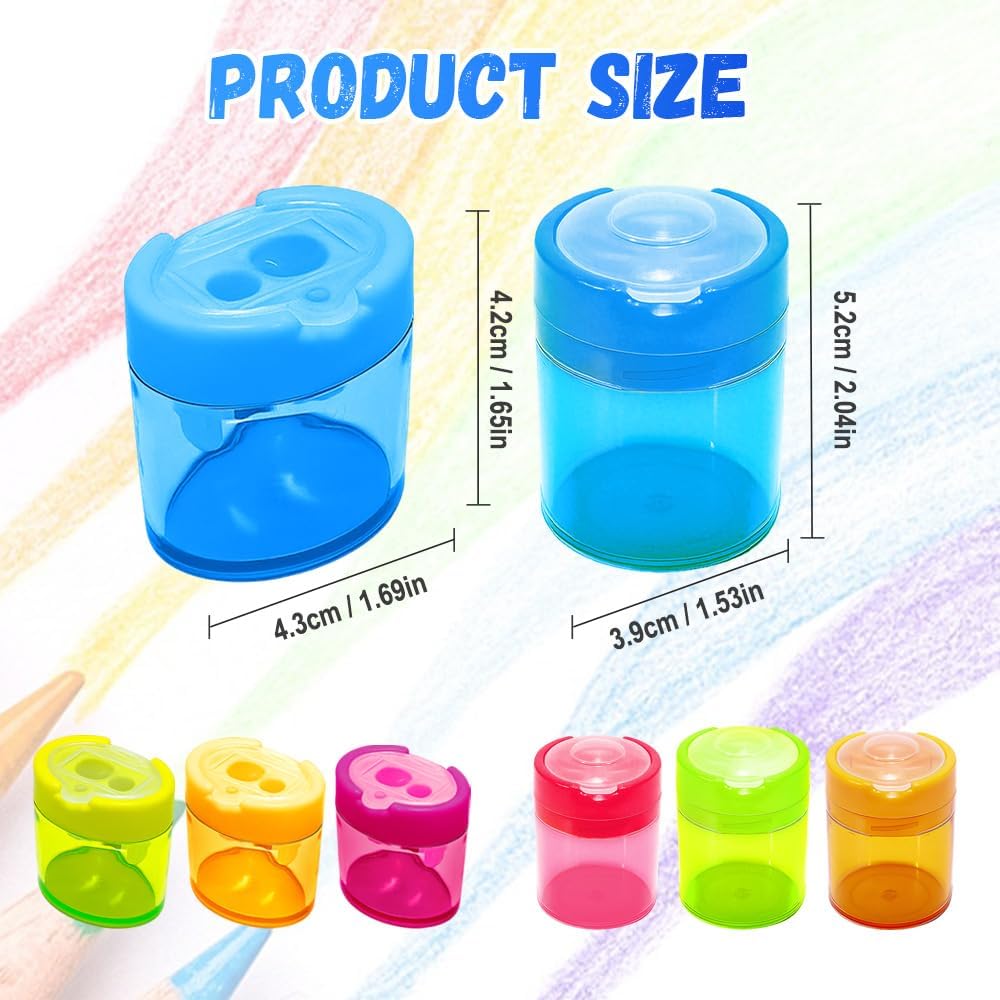 4 Pcs Pencil Sharpeners with Lid, 2025 New Small Dual Hole Manual Pencil Sharpener, Colored Handheld Pencils Sharpener for Classroom Home Office Back to School Supplies (Round)