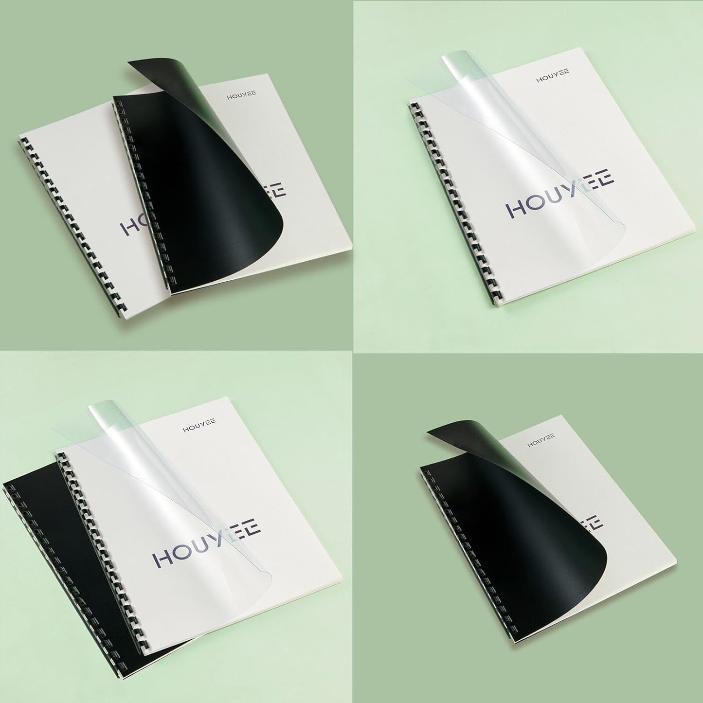 HOUYEE 100 Pack Binding Covers Set, 8.5x11 Inches, Including 50 Pcs 12 Mil Clear Binding Covers, 50 Pcs 16 Mil Sand Plastic Binding Covers