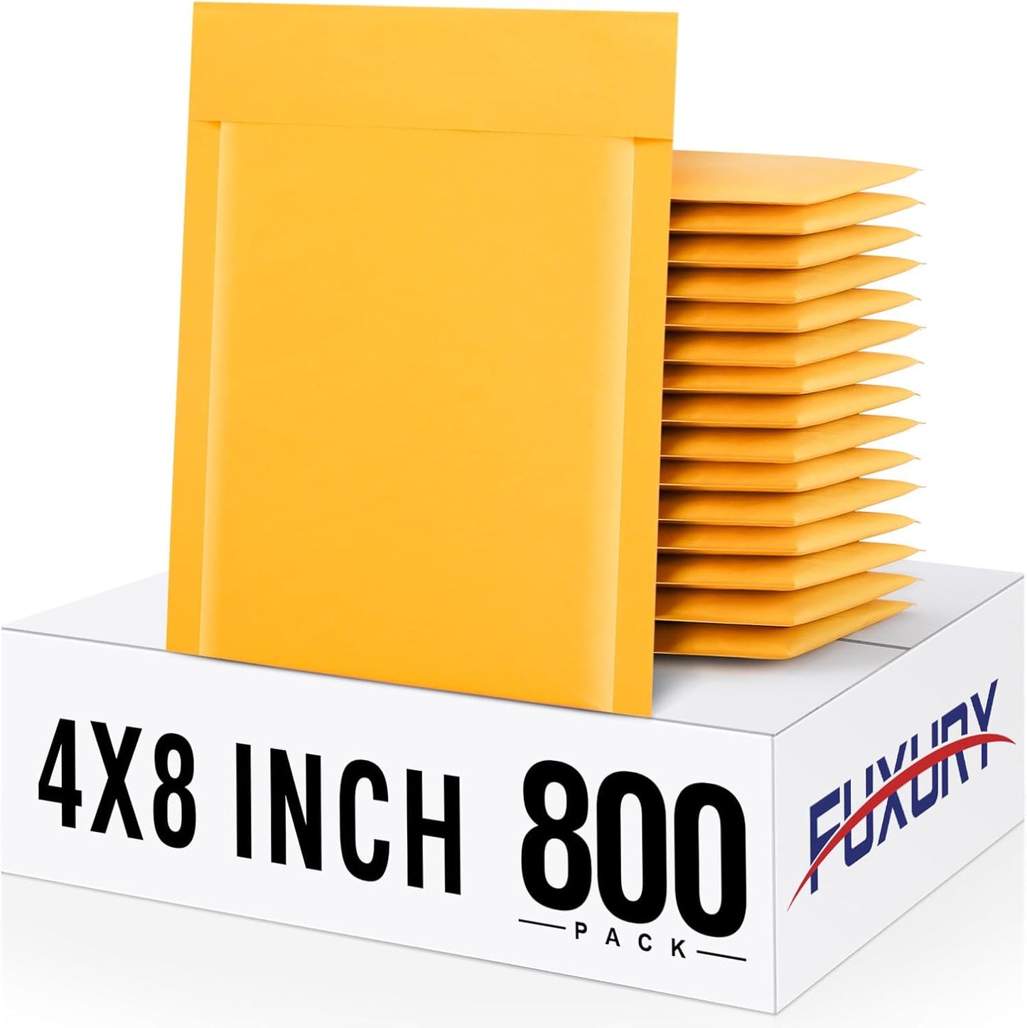 Fuxury Kraft Bubble Mailer 4x8" 800Pack Strong Adhesion Padded Envelopes Thick Bubble Envelopes Usable Size 4x7" Waterproof Cushioned Padded Mailers Packaging for Small Business #000 Yellow