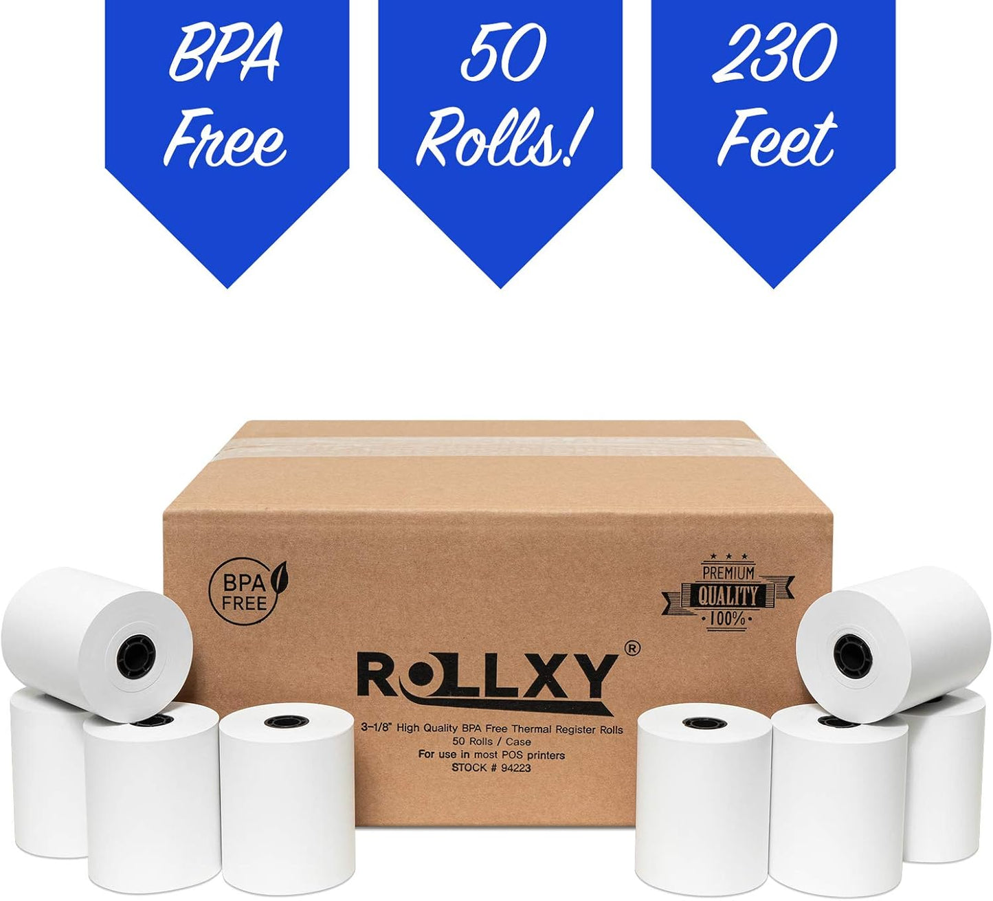 3 1/8 x 230 Thermal Paper Receipt Rolls (50 GSM - Solid Core) Fits All POS Cash Registers Printers, Clover Square Stations, Star Micronics SCP700, TSP100 BPA Free - Premium Grade (200 Rolls)