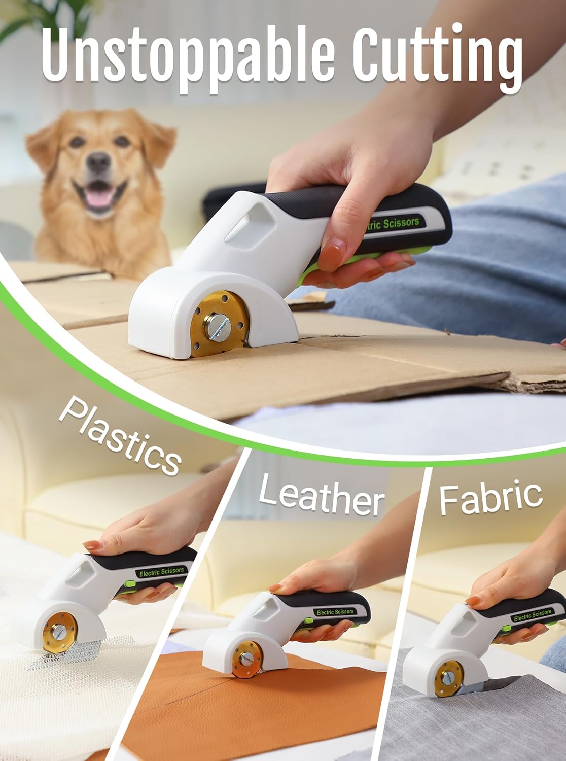 2025 NEW 4V Cordless Electric Scissors, Cardboard Cutter with 2 Titanium Blade, Safety Lock & Extra Blade, Rotary Cutter for Cardboard,Fabric,Plastic, Gifts for Men&Women - Pearl White