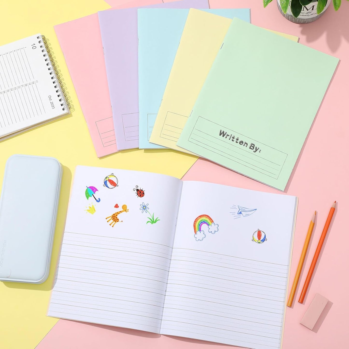 Henoyso 12 Pcs 120 Pages Primary Composition Notebooks K-2 9 3/4 x 7 1/2 Inch Journals Primary Journals Blank Books for Kids to Write Stories Kindergarten (Light Color)