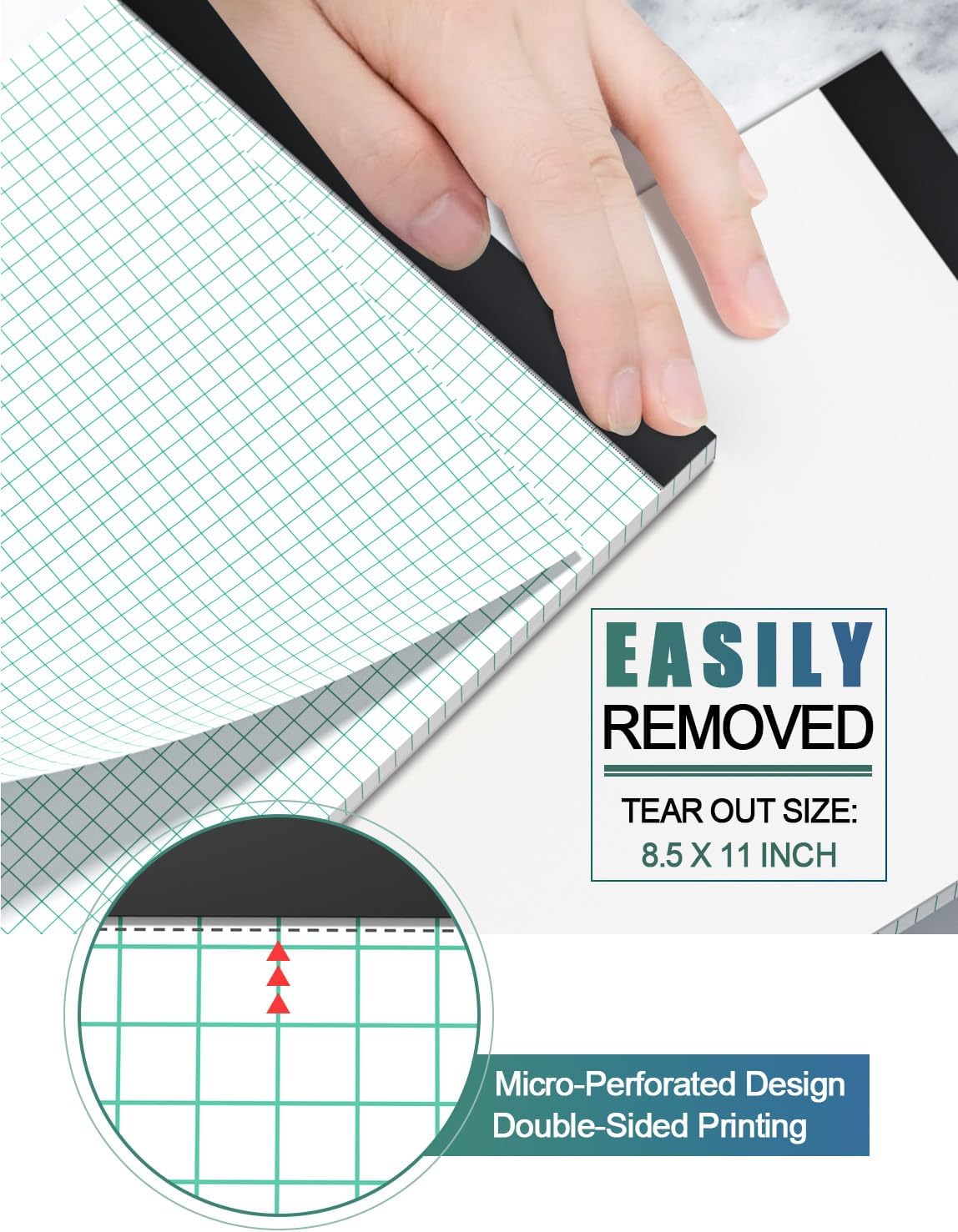 Graph Paper Pads 8.5 x 11, 4x4 Graph Ruled, 3 Pack 1/4 Graph Paper Notebooks, Grid Paper Pad Notebook 8-1/2" x 11" Graphing Paper, Perforated Quadrille Pad, 70GSM White Graft Paper Pads, 30 Sheets/Pad