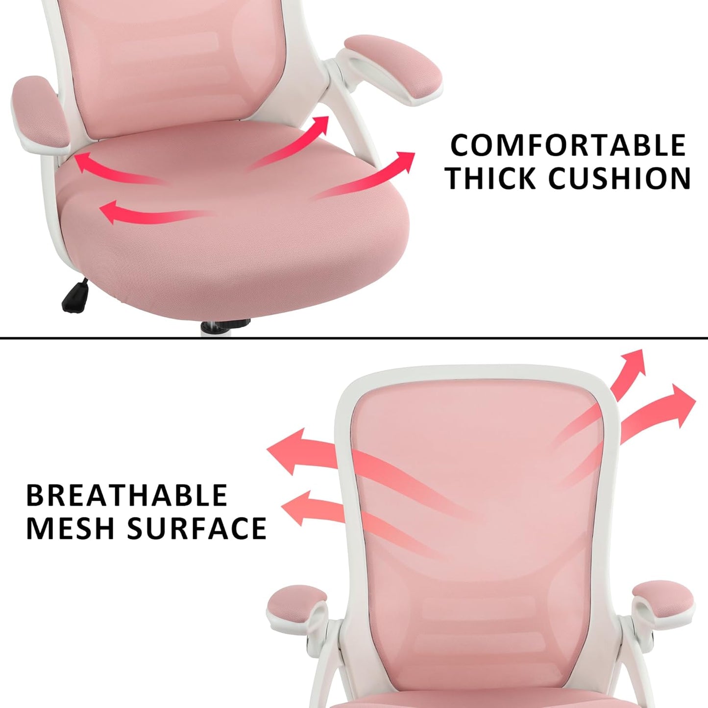 HYLONE Office Chair Ergonomic Desk Chair with Adjustable Armrests, Mesh Executive Chair, Home Office Computer Chairs for Long Hours(Pink)