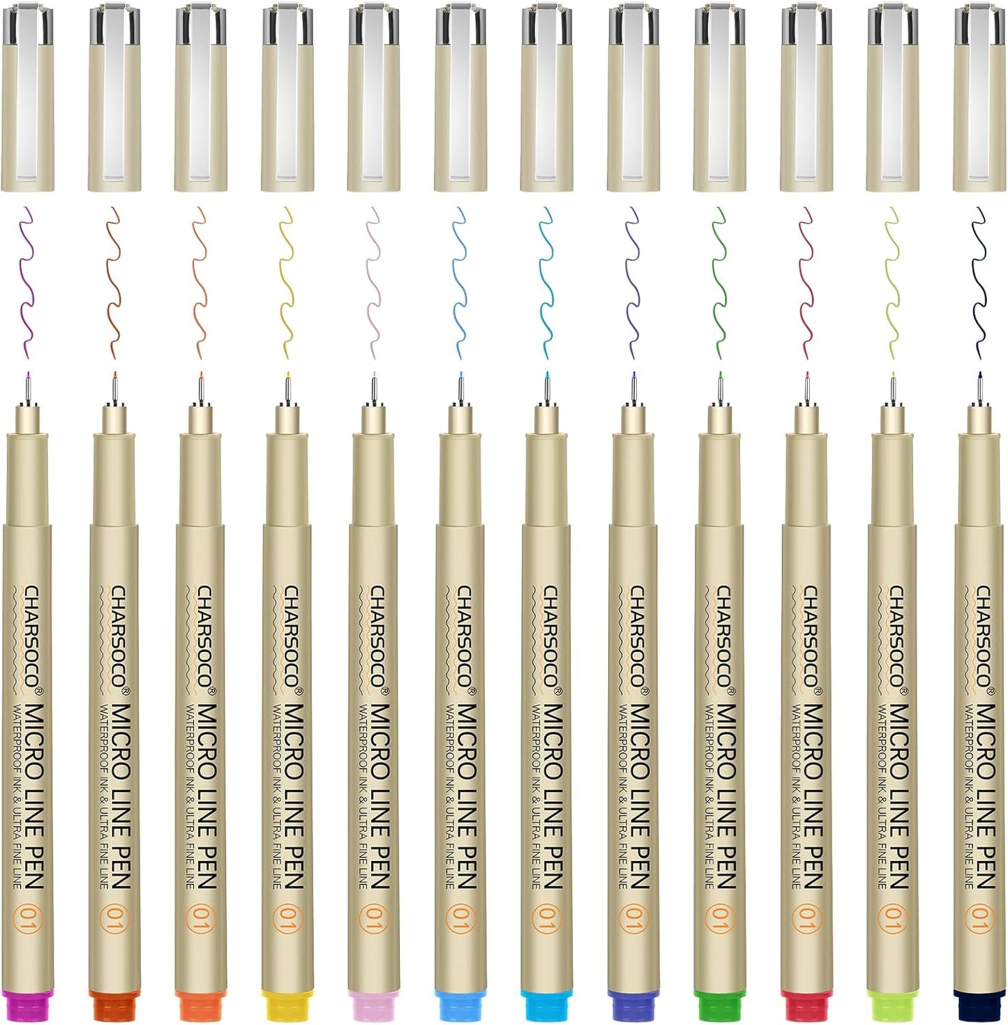 01 Micro Pen, 12 Colors Fine Point Pen, 0.25mm Fineliner Ink Pens for Artist Illustration, Waterproof Archival Ink, Sketching, Anime, Manga, Technical Drawing and Scrapbooking