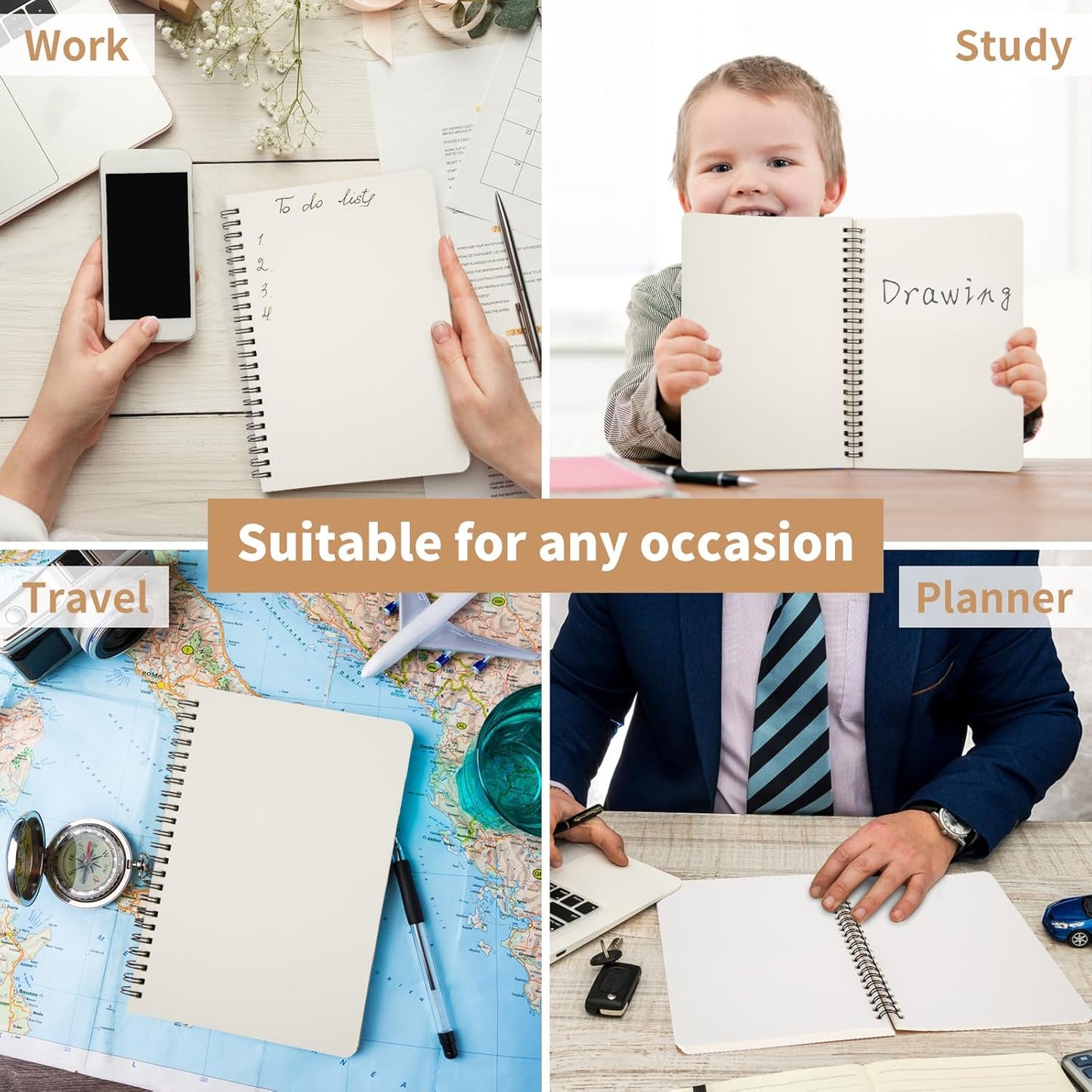 12 Pack Unlined Spiral Notebook- A5 Blank Journal, Unlined Notebook, Soft Cover Kraft Journal for Drawing, Writing, Office Supplies, School Supplies- 60 Sheets/120 Pages- 8.2 x 5.8