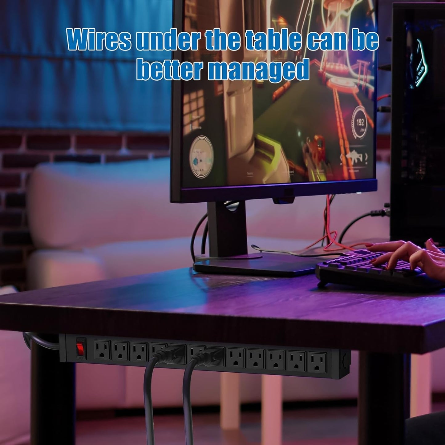 HHSOET Rotating Mountable Power Strip, 12 Outlet Wall Mount Surge Protector, Metal Heavy Duty and Versatile Outlet Strip, Stylish Appearance, Sturdy and Durable, 15ft Power Cord.(Black)