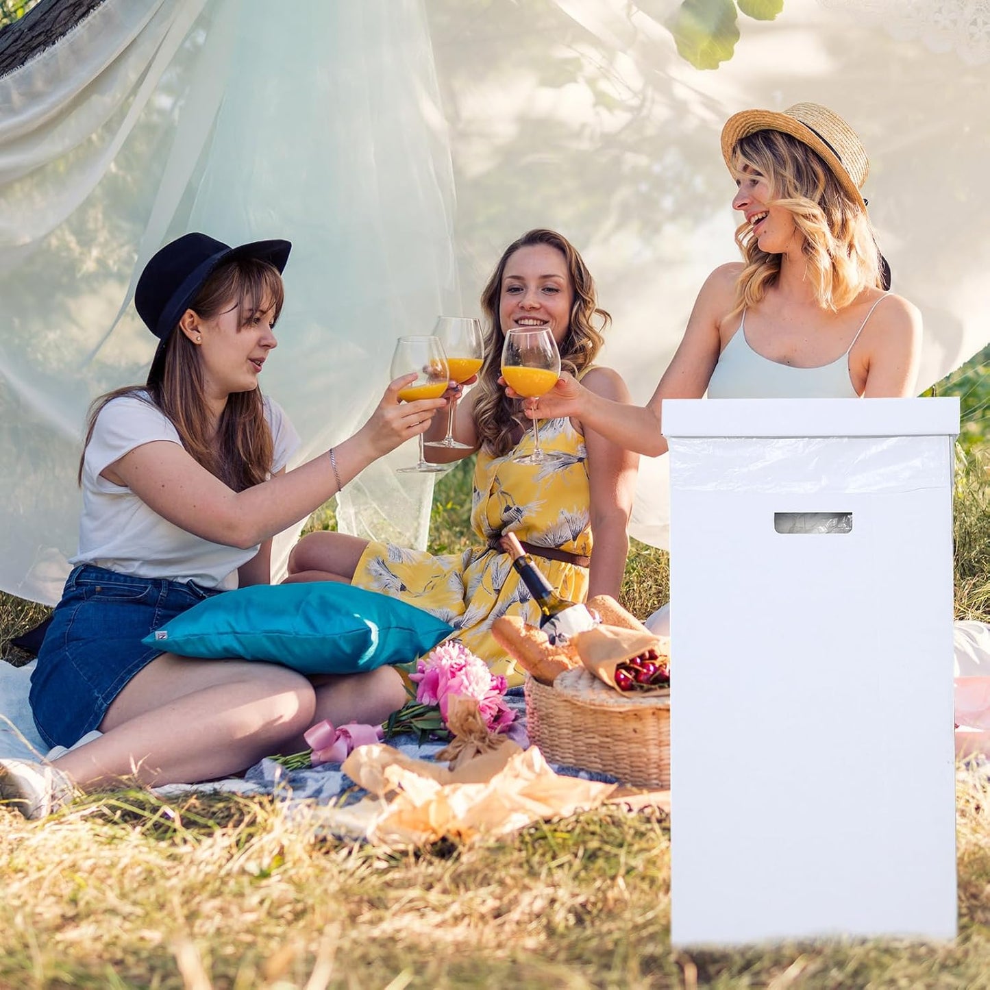 3 Pcs Cardboard Trash Cans with Lid Disposable and Reusable Corrugated Cardboard Trash Cans Recycling Bins Bulk with 6 Garbage Bags White Rubbish Boxes for Parties Events(40 Gallon)