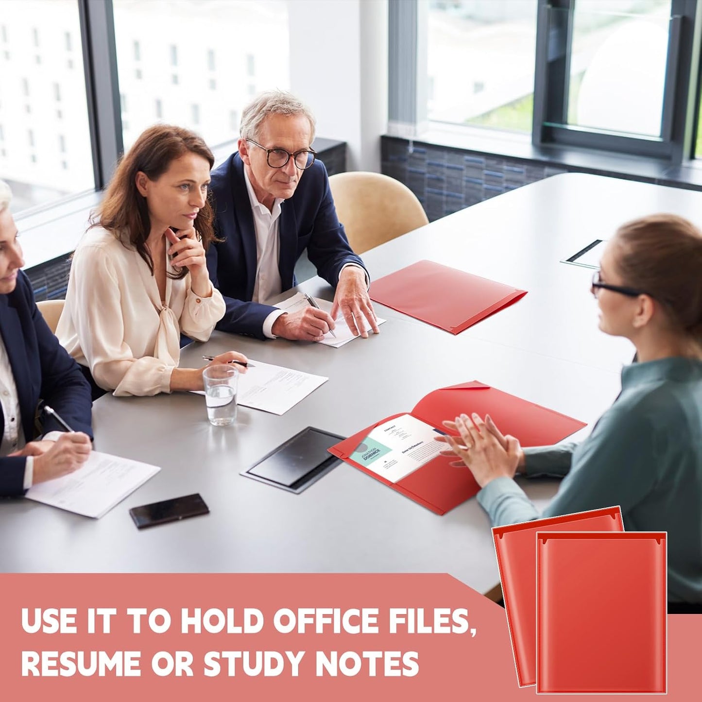 Henoyso 100 Pcs Plastic Folders with Clear Front Pockets Bulk Heavy Duty File Folders with 2 Pockets and Card Slot for Student Teacher Back to School Supplies Office Presentation (Red)