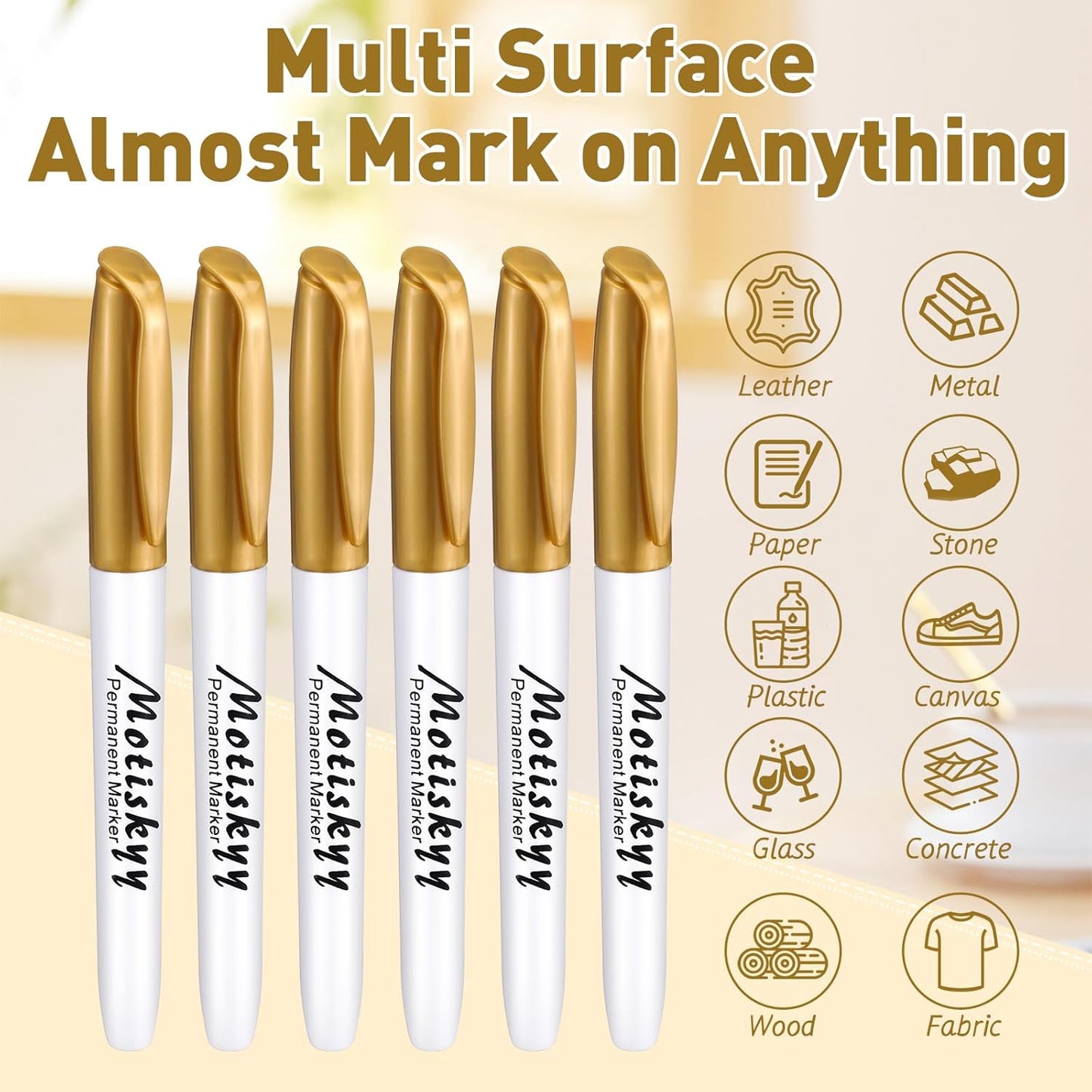 120 Pcs Metallic Permanent Markers Bulk Metallic Marker Pens Set Fine Point Metallic Markers Fine Tip Paint Markers for Gift Card Making, Artist Illustration, Industrial Marking (Gold)