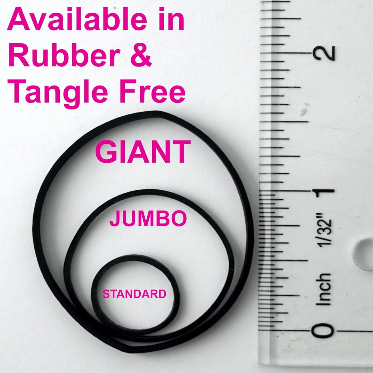 200, Jumbo Size, Rainbow Colors, US Made Rubber Hair Bands for Pony Tails and Braids In A Clamshell. Rainbow Mix Consists of Yellow, Red, Orange Green and Blue Rubber Bands.