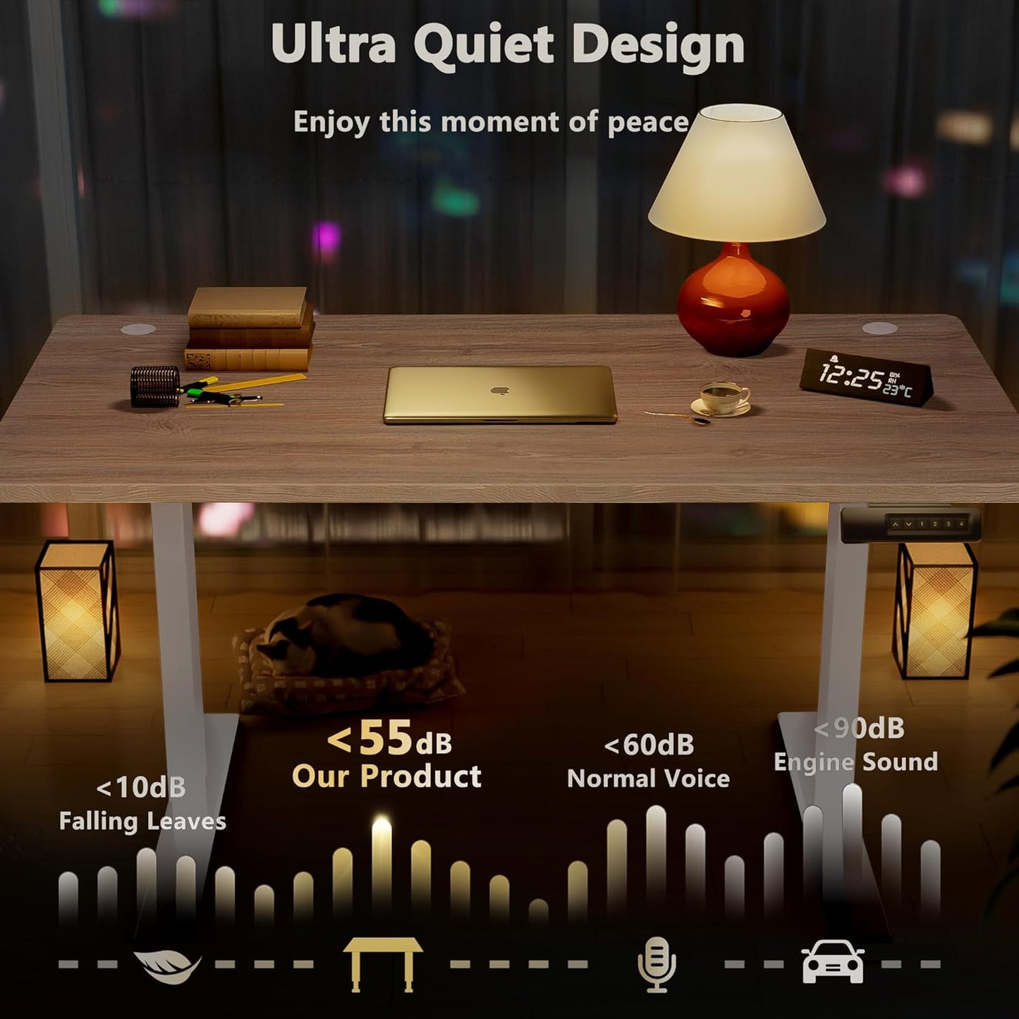 Himimi Electric Standing Desk 55 x 24 inch for Home Office,Sit-Stand Adjustable Desk with Memory Presets,Height Adjustable Desk for Gaming/Working,Free Hook, Lockable Wheels,Mouse Pad,Oak