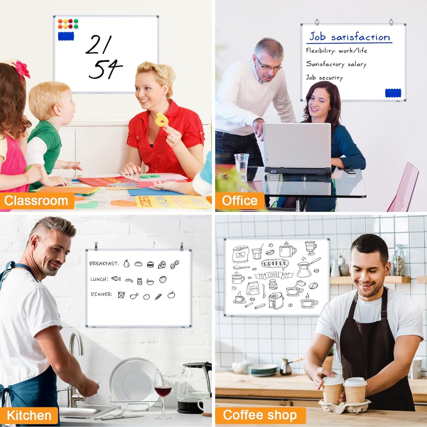 H-Qprobd White Board Dry Erase Whiteboard for Wall 24x18 (2pcs) Magnetic Boards for Office Classroom & Home, Small Wall Whiteboard Including 6 Markers, 10 Magnets, 2 Erasers & 10 Adhesive Hooks