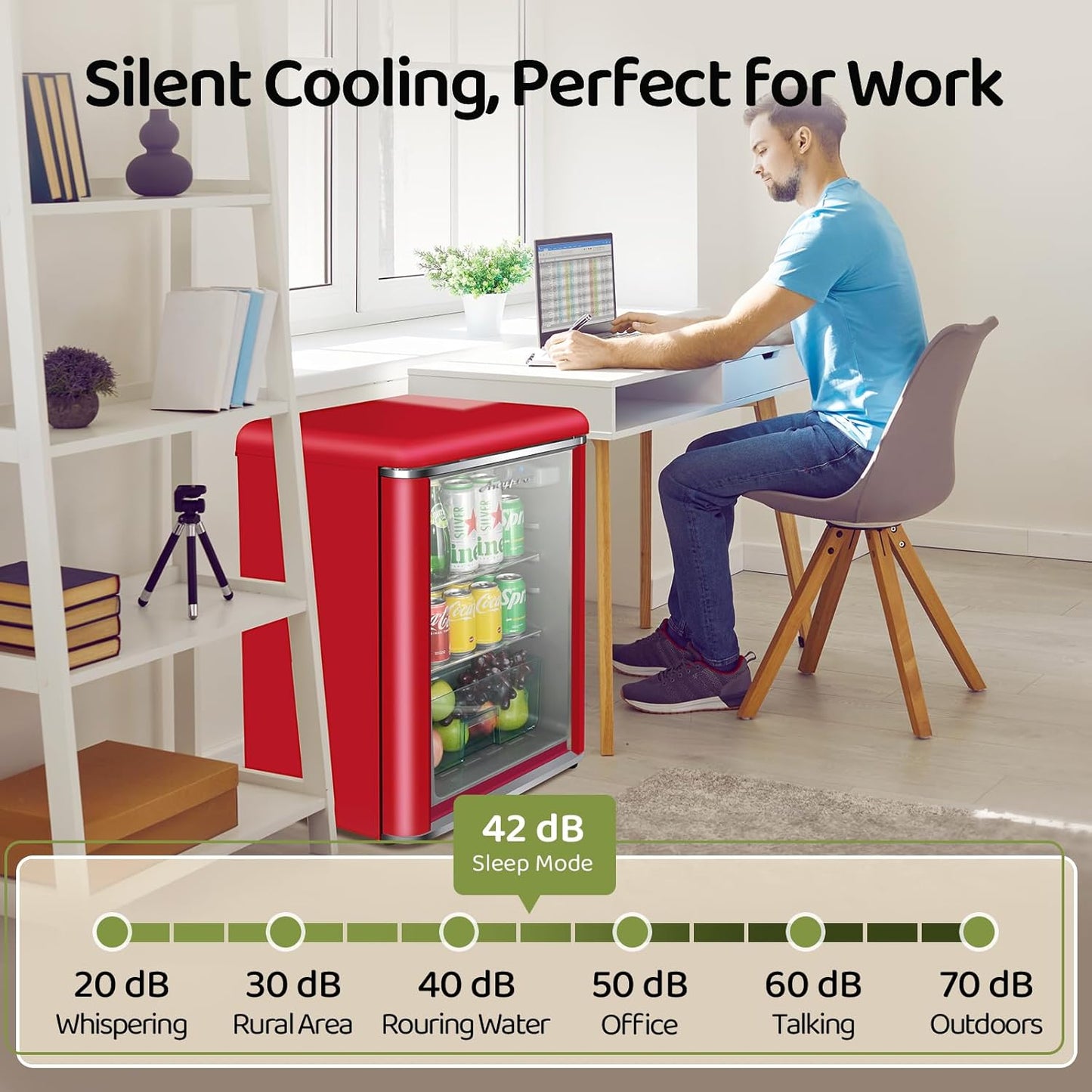 3.4 Cu.Ft Retro Small Beverage Refrigerator Cooler with Double Tempered Glass Door, 120 Can Wine Drink Beer Mini Fridge for Office Bedroom Bar with 7 Temperatures, Adjustable Shelves, Red