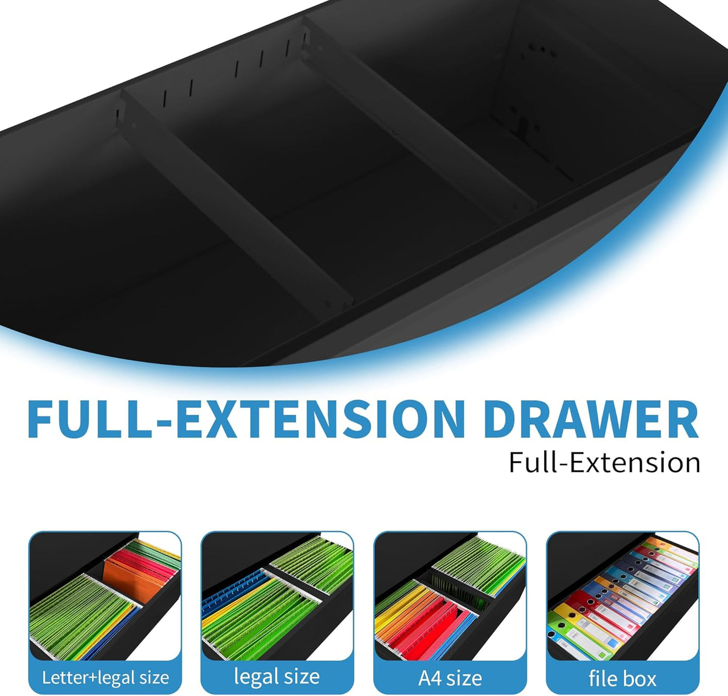 2 Drawer Lateral File Cabinet with Lock, 26.8" Wide Metal Filing Cabinets for Home Office, Steel Storage File Cabinet for Letter/Legal/F4/A4 Size with Hanging Bars, Assembly Required(Black)