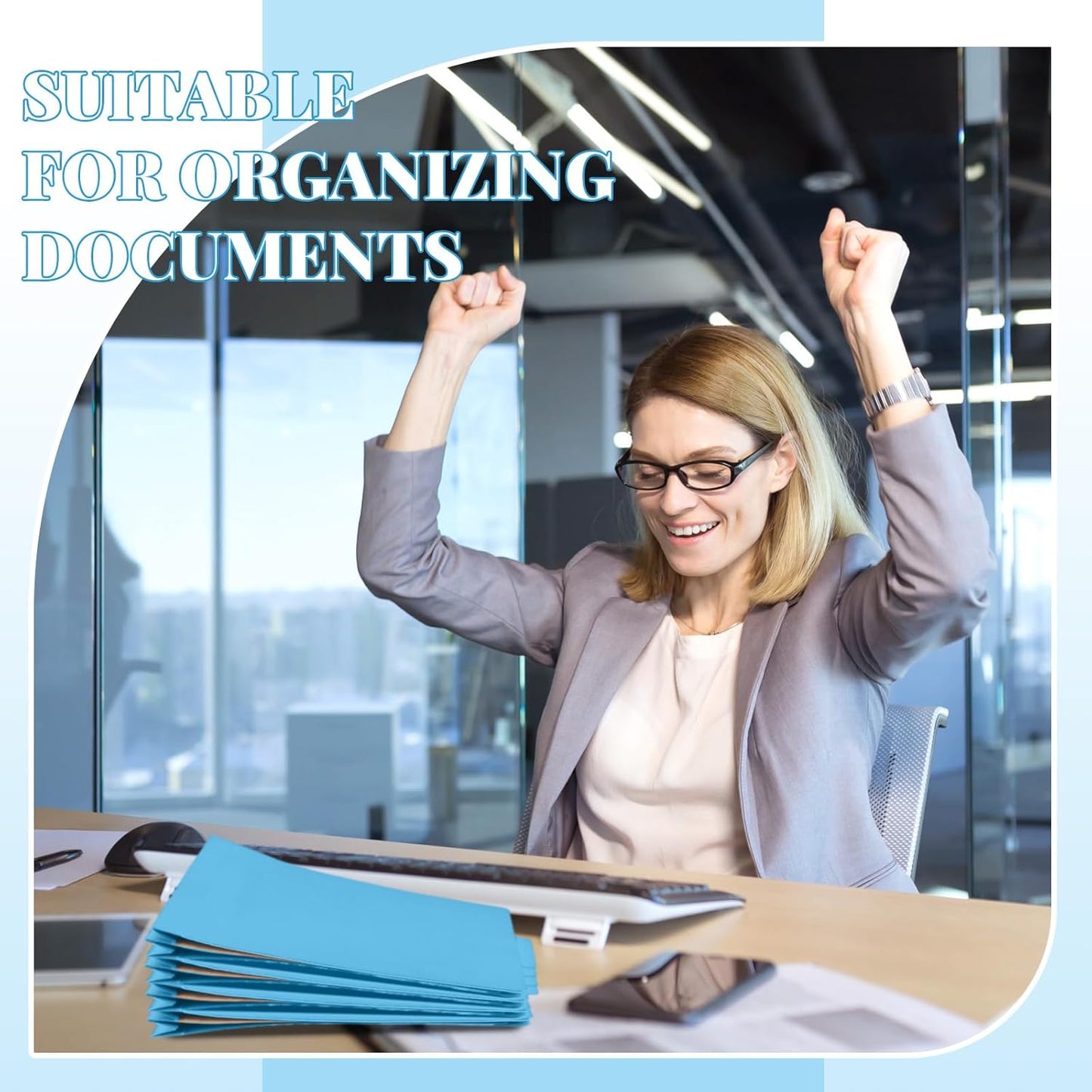 24 Pcs Classification Folders Letter Size Bulk - 2 Dividers Pressboard File Folder with 3. 5 Inch Expansion, 2 Prongs Fastener, Heavy Duty Office File Organizer for Teacher Medical (Blue)