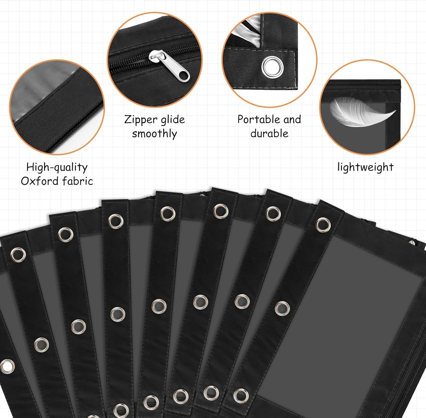 IKAYAS 40 Pack Black Pencil Pouch for 3 Ring Binder Colorful Pencil Pouch with Zipper Bulk, 3 Ring Binder Pencil Pouches Pencil Case Pencil Bags for Classroom Storing School Teacher Supplies