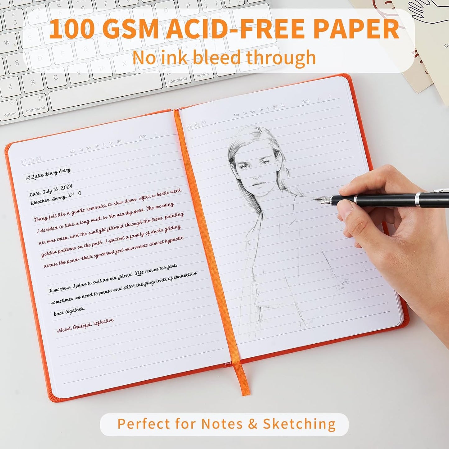 Hardcover Notebooks, A5 Lined Journals Notebook for Writing 160 Pages, 8.2 x 5.5 inch, Classic Ruled Notebooks for College/Work/Travel (Orange, 1 Pack)