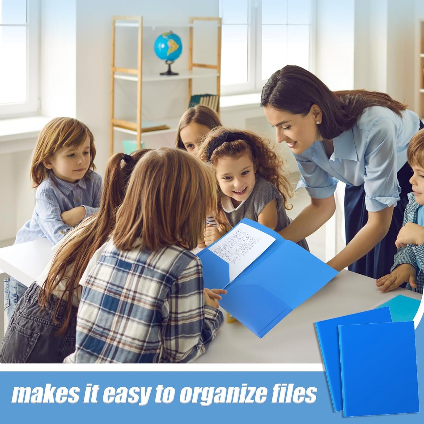 Gueevin 24 Pcs Plastic Folders with Pockets, Back to School Two Pocket Folder Fit Letter Size, Heavy Duty School Business Card Holder for Home Office, 11. 61 x 9. 45 Inches (Blue)