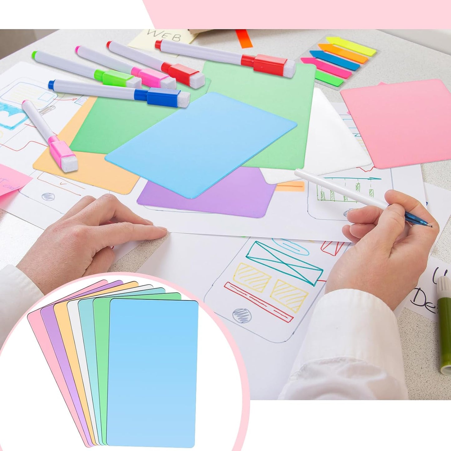 Harloon 100 Pcs Dry Erase Index Cards 3 x 5 Inch Laminated Reusable Dry Erase Note Cards Sheets for Office to Do List (Candy Color)