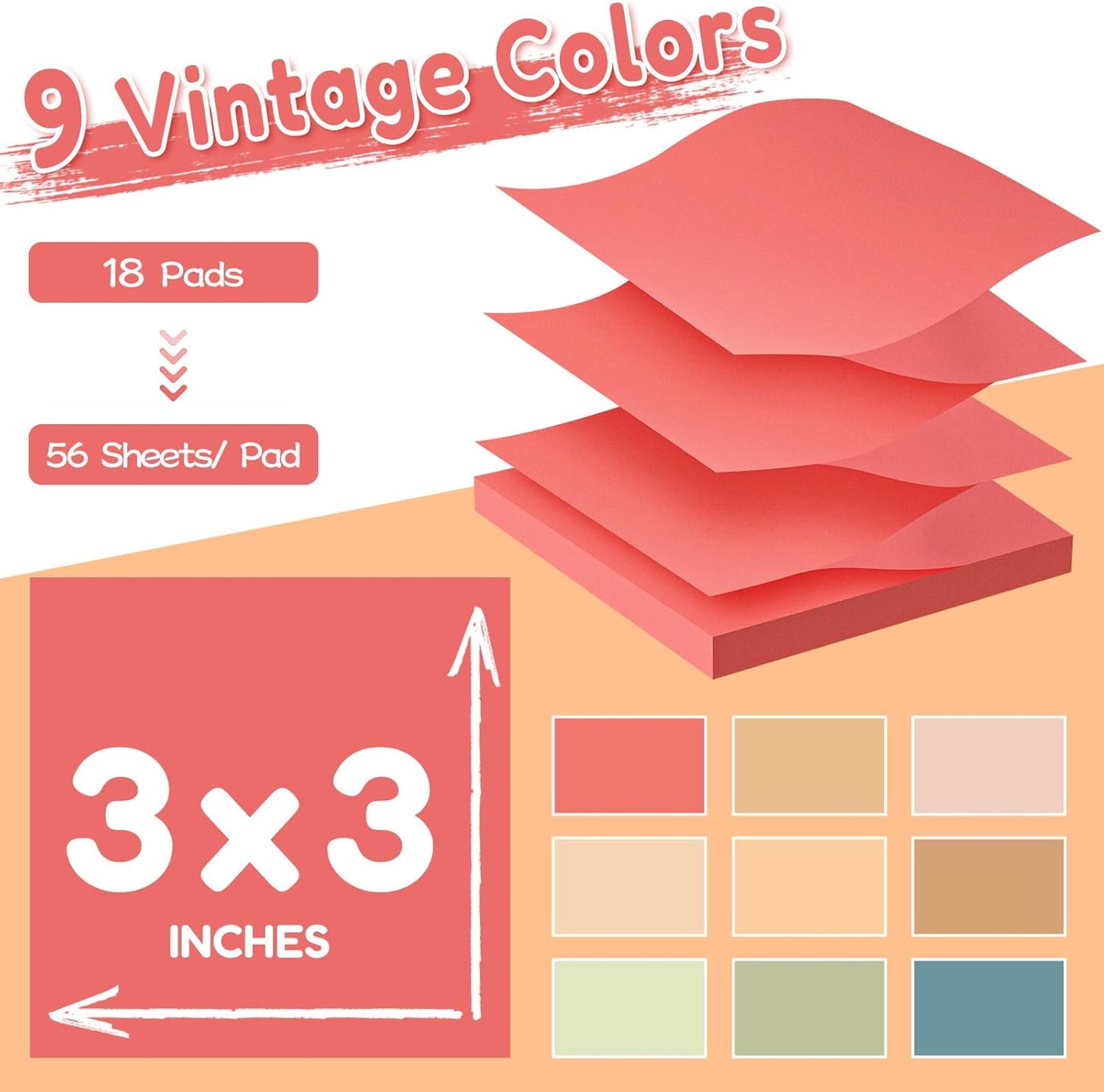 (18 Pads) Pop Up Sticky Notes 3x3 Refills, Vintage Color, Strong Adhesive Memo Pad Bulk, Suitable for Home, Office, School, Clean Removal