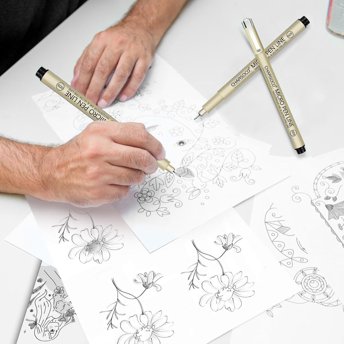 10 Micro Pen, 6 Pack Black Fine Point Pen with Waterproof Archival Ink, 1mm Fineliner Ink Pens for Artist Illustration, Sketching, Anime, Manga, Technical Drawing and Scrapbooking