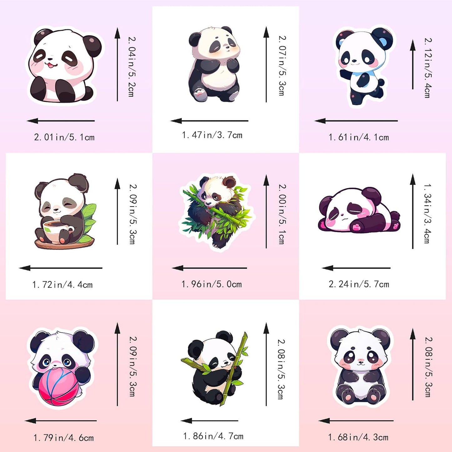 100PCS Panda Stickers,Water Bottle Stickers,Cute Stickers, Stickers for Kids, Stickers for Kids Classroom,for Luggage, Teaching Rewards,Skateboard,Laptop Sticker (Pandas)