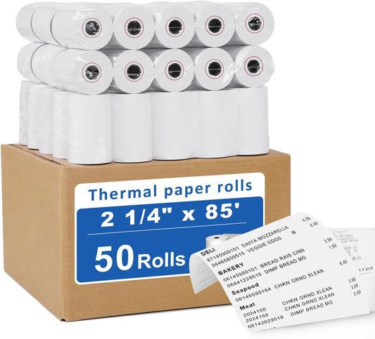 (50 Rolls) 2 1/4 X 85 Thermal Receipt Paper Rolls- Fits All Pos Cash Registers, For Clover POS Cash Register Printers-Premium Quality German Paper