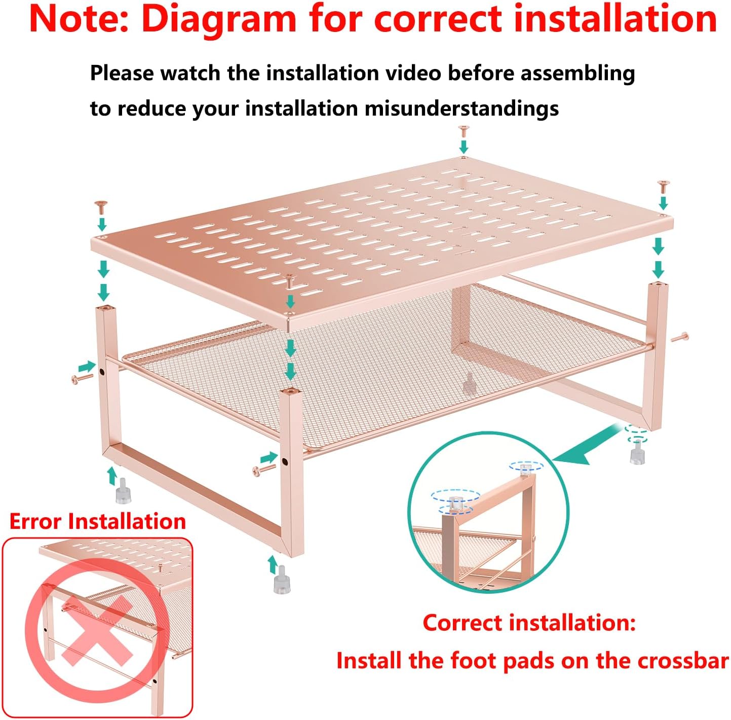 gianotter 2-Tier Metal Monitor Stand Riser, Desk Organizer for Monitor, Office Desk Storage Organizer for Office Supplies (Rose Gold)