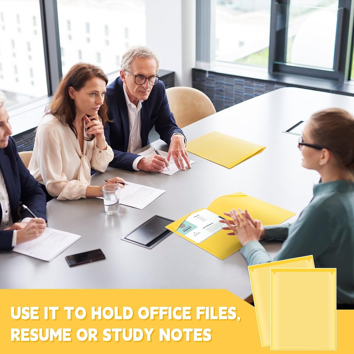 Henoyso 150 Pcs Plastic Folders with Clear Front Pockets Bulk Heavy Duty File Folders with 2 Pockets and Card Slot for Student Teacher Back to School Supplies Office Presentation (Yellow)