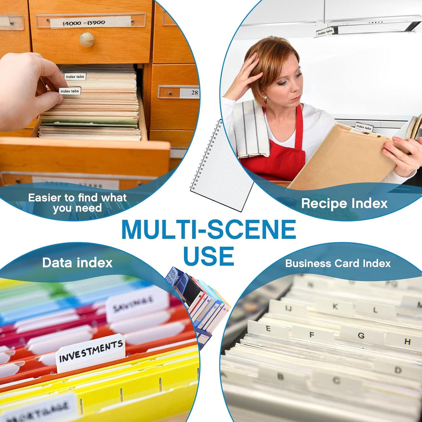 Insertable Self Adhesive Tabs with Printable Inserts, 1 Inch Clear Index Tabs Sticky Plastic Divider Planner on File Folder and Inserts for Book Page(50 Pieces)