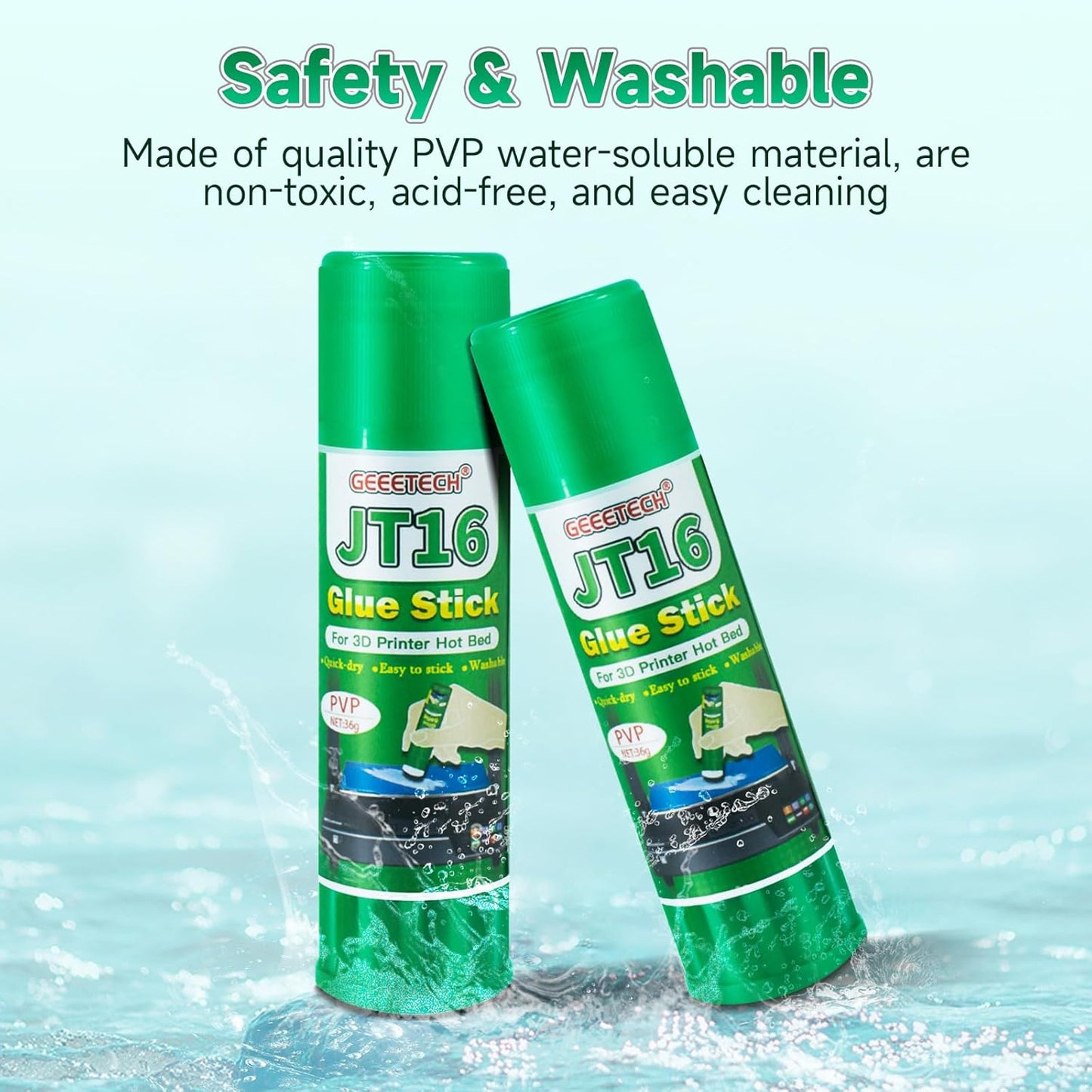 3D Printer Glue Sticks, 36 Grams Each PVP Solid Glue Sticks for Hot Bed Plate, Washable, Non-Toxic, Reduce Warping for PLA, ABS, PETG, HIPS, TPU Filament on PEI, Glass, Aluminum, Buildtak Board, 6Pcs