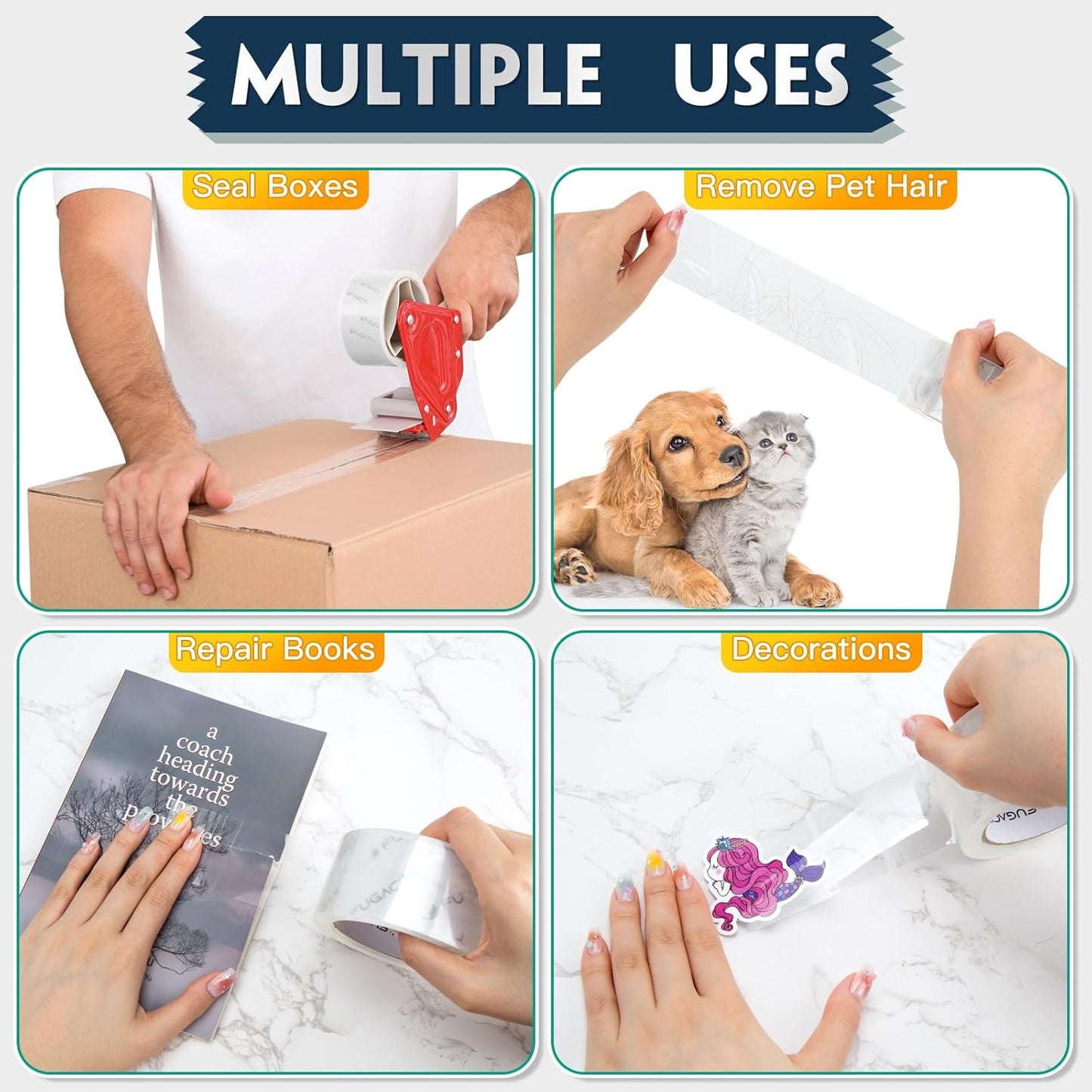 FugaCity Clear Packing Tape Refills (12 Rolls),Heavy Duty Packaging Tape for Moving Sealing, Moving Supplies Shipping Tape,2.7 Mil Thick, 2 in Wide,65 Yards Per Roll,Total 780 Yards