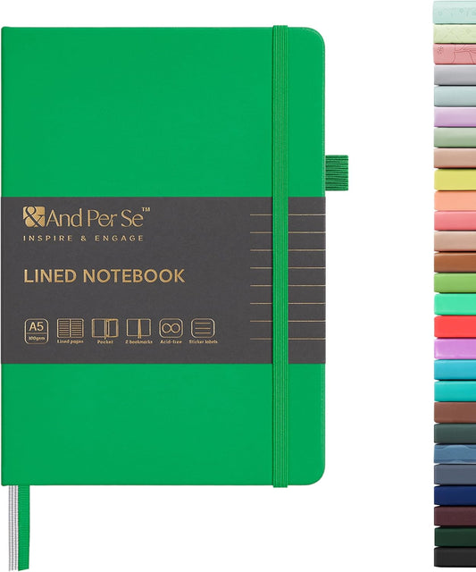 &And Per Se Lined Journal Notebook, 160 Pages, A5 5.7 x 8 inches College Ruled Thick Paper Notebook Journals for Writing, Hardcover Notebooks for Women Men Office School (1 Pack, Emerald)