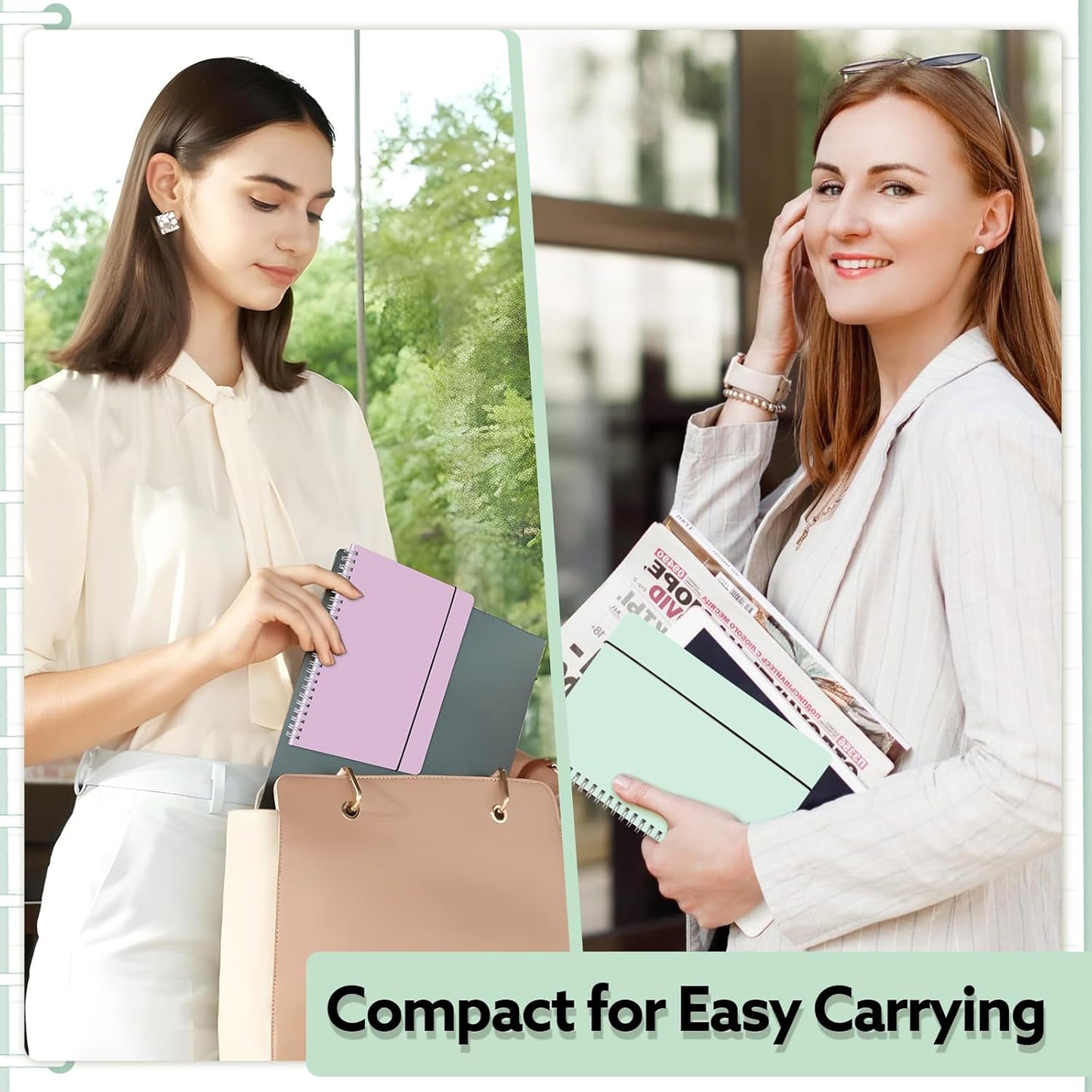 3 Pcs Spiral Notebook 5.9x8.3, 140 Pages Small Notebook for Women A5 College Ruled Journals Cute Notebooks with Large Pockets and Index Stickers for Home School Office Use(Purple, Green, Blue)