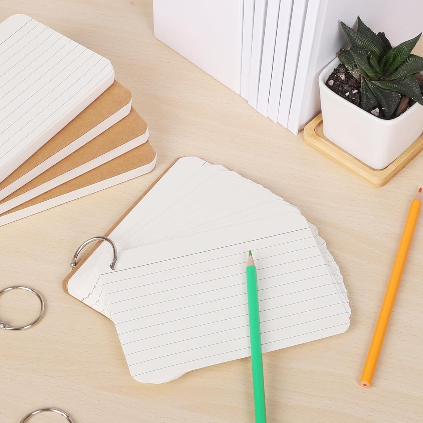 6 Pack 360 Pcs 4x6 Inch Lined Flash Cards with Binder Rings (60 Sheets Each Pack), Ruled Index Cards Study Cards 4x6 Lined Note Cue Cards for Studying, School, Memory