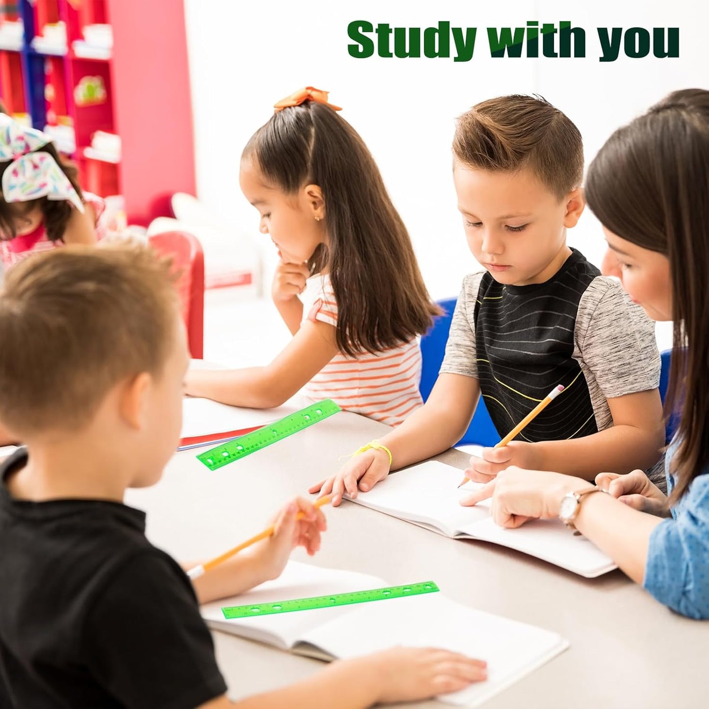 28 Pack Plastic Ruler 12 Inch Transparent Rulers - Metric Bulk for Kids School Office Classroom, Green