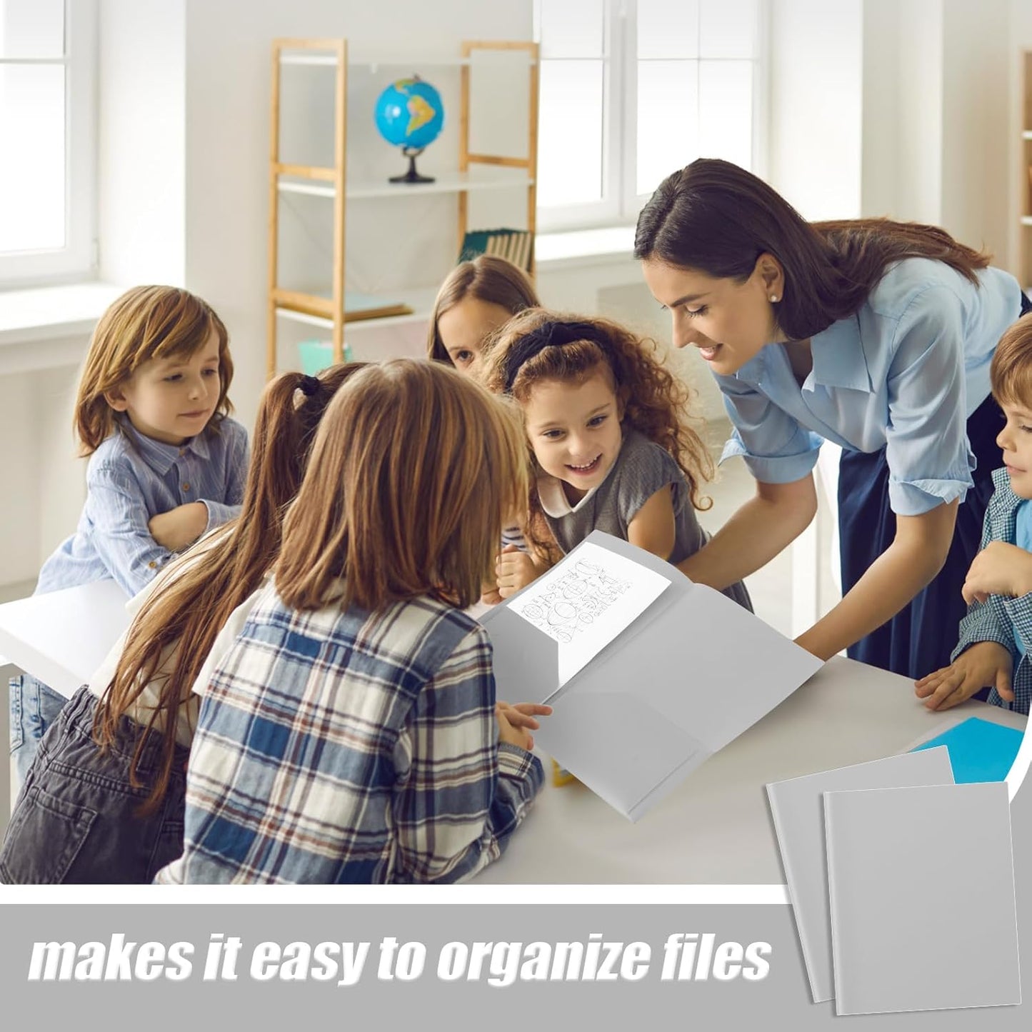 Gueevin 150 Pcs Plastic Folders with Pockets, Two Pocket Folder Fit 8.5 x 11 Inch Letter Size Paper, Heavy Duty School Folders Business Card Holder for Home Office School Bussiness (Light Gray)