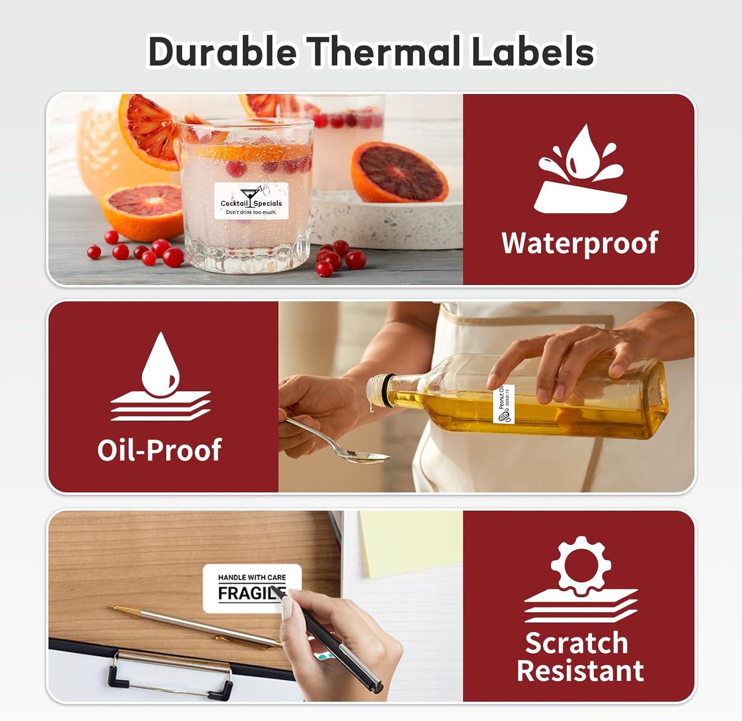 3 Rolls (1800Pcs) Thermal Labels, Phomemo 0.78'' x 0.39'' Stickers Compatible with Phomemo M220 M110 M108 M250 M260 M221 M120 M200 M150 Label Maker, Black on White