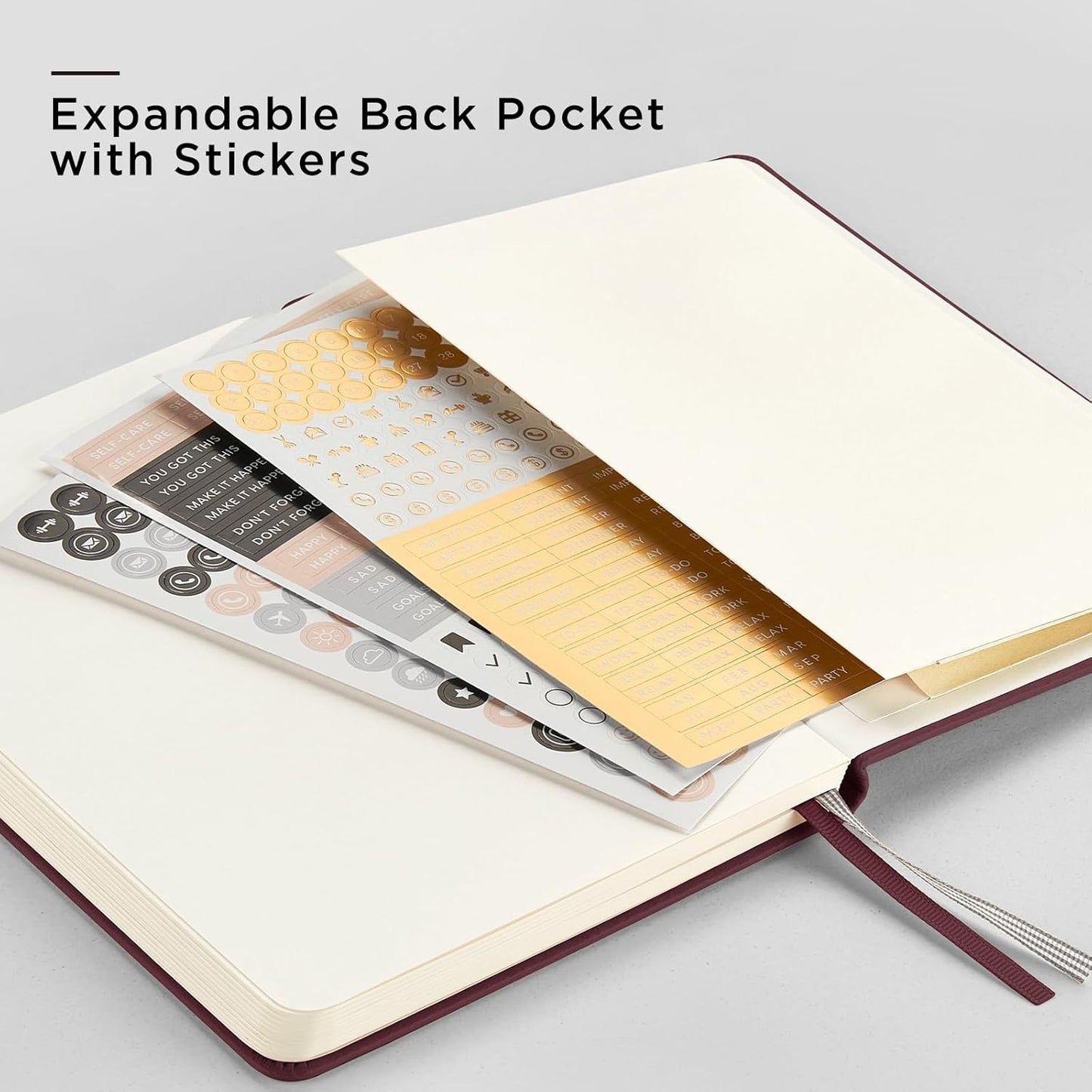 &And Per Se Dotted Journal Notebook, A5 Hardcover Leather Bullet Dotted Journal, 160 Pages 100 gsm Thick Paper,3 Sheets of Stickers Included - 5.7'' x 8''(Dark Red)