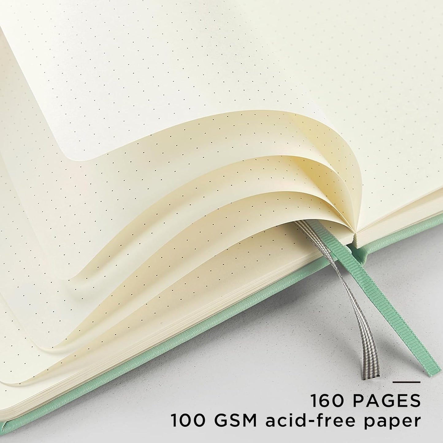 &And Per Se Dotted Journal Notebook, A5 Hardcover Leather Bullet Dotted Journal, 160 Pages 100 gsm Thick Dotted Paper,3 Sheets of Stickers Included - 5.7'' x 8'' (Pastel green)